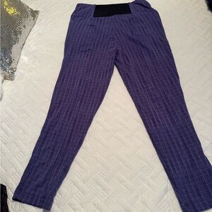 Betabrand Purple Patterned Pants with Black Waistband